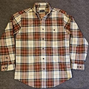 Orvis Men's Maroon and Navy Plaid Button Down Shirt
